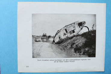 Blatt Ansicht England Tank beschädigt 1914-1918 Cambrai Peronne Panzer WK 1 Weltkrieg